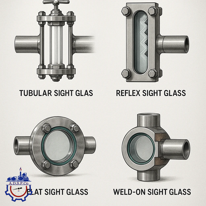 انواع سایت‌گلس از نظر طراحی و کاربرد (Tubular، Reflex، Flat، Weld-On)
